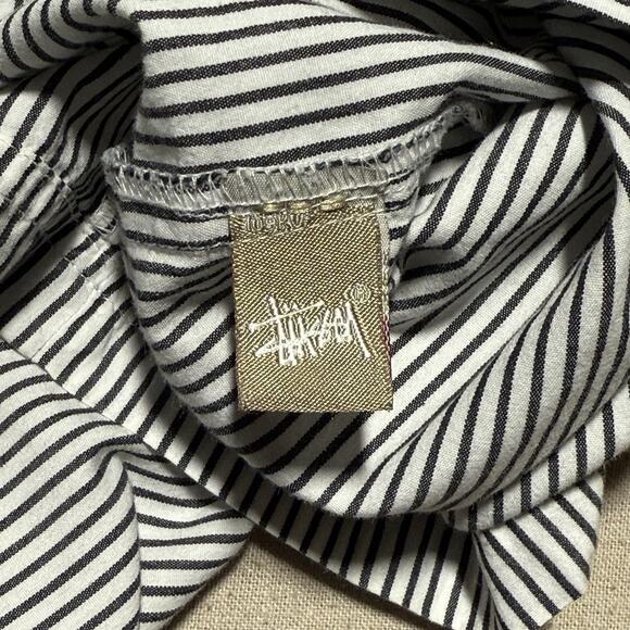 Stussy Shirt Mens Large Striped Button Up Pocket Made USA 90s Skater Streetwear - Picture 6 of 10